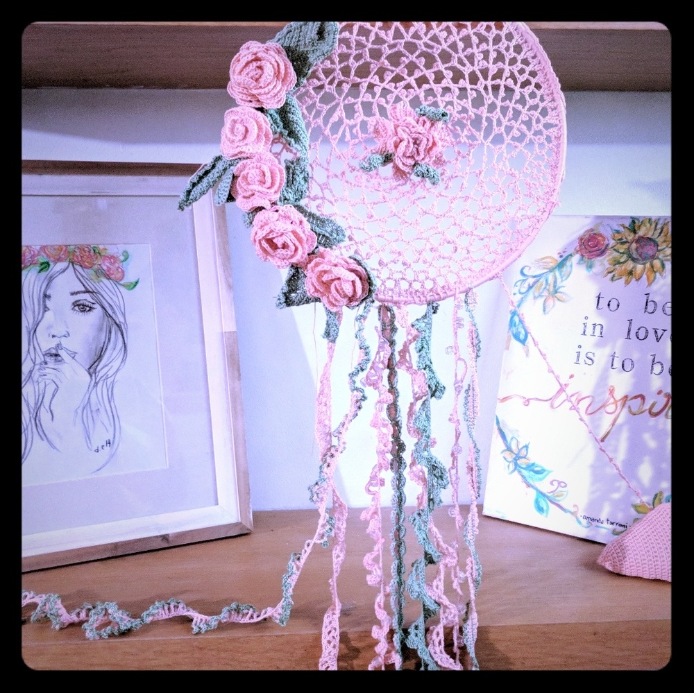Boho shabby chic hand crotchet dream catcher